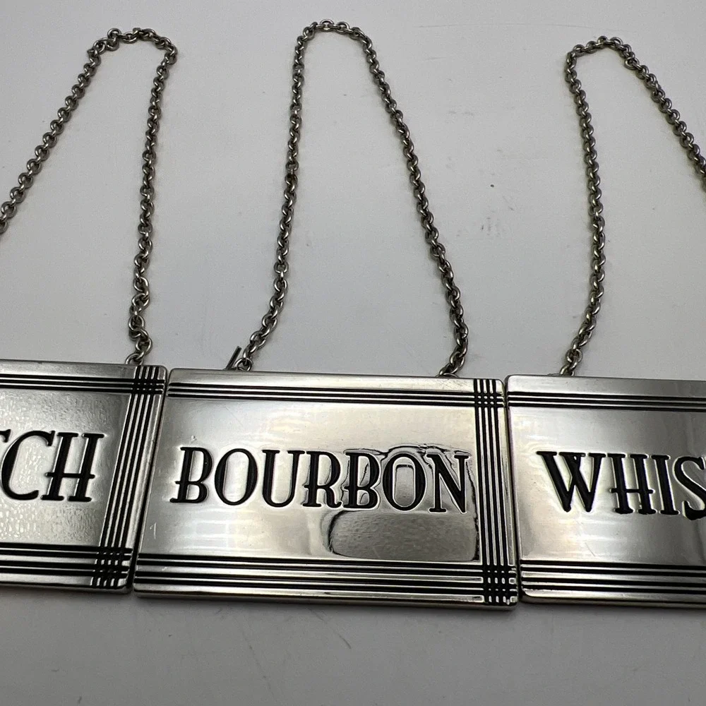 Godinger Silver Art Co Decanter Tags Labels Set of 4 Whiskey Bourbon Rye Scotch